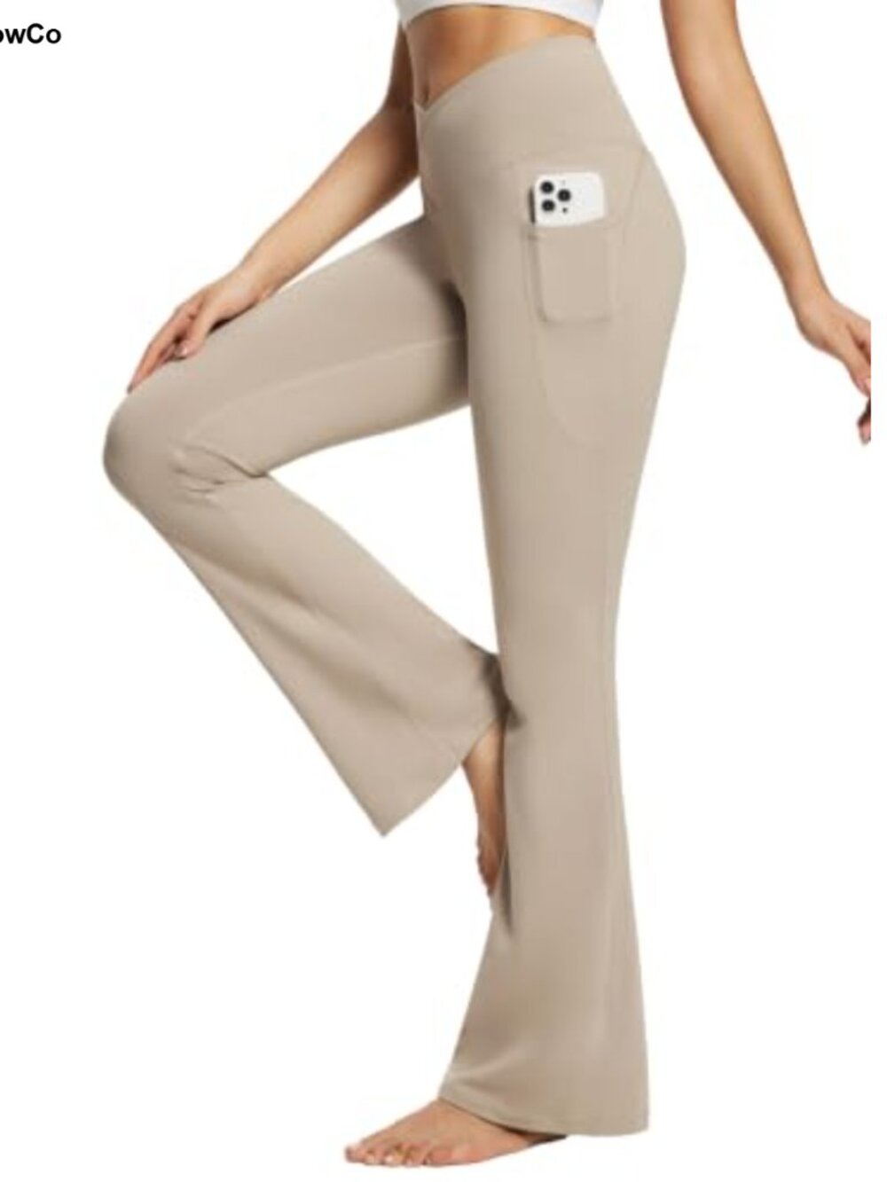V Crossover Flare Leggings with Pockets High Waist Yoga Pants 32 Inseam